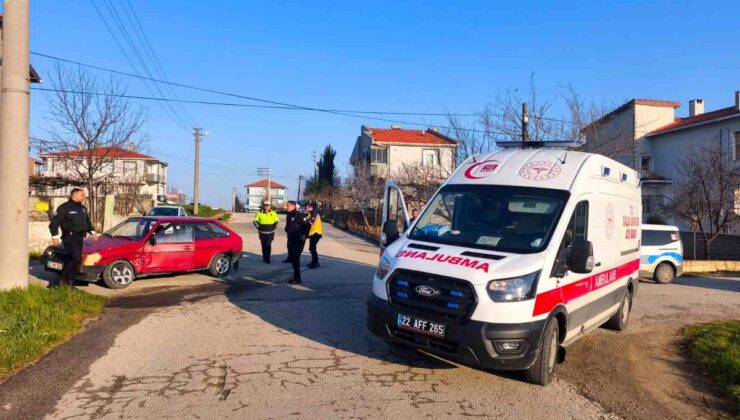 Keşan’da iki arabanın çarpıştığı kazada 1 kişi yaralandı