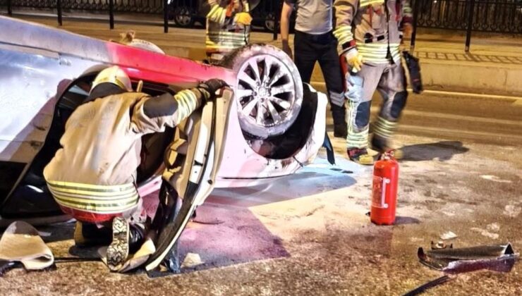 Edirne’de araba refüje çarpıp takla attı: 1 yaralı