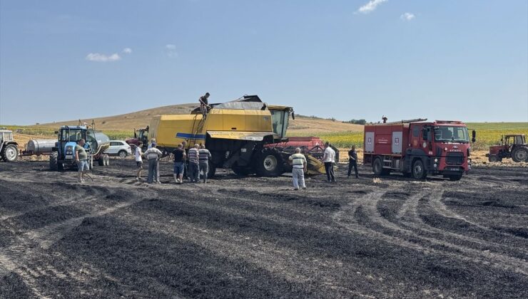 Edirne’de biçerdöverden buğday tarlasına sıçrayan yangın söndürüldü