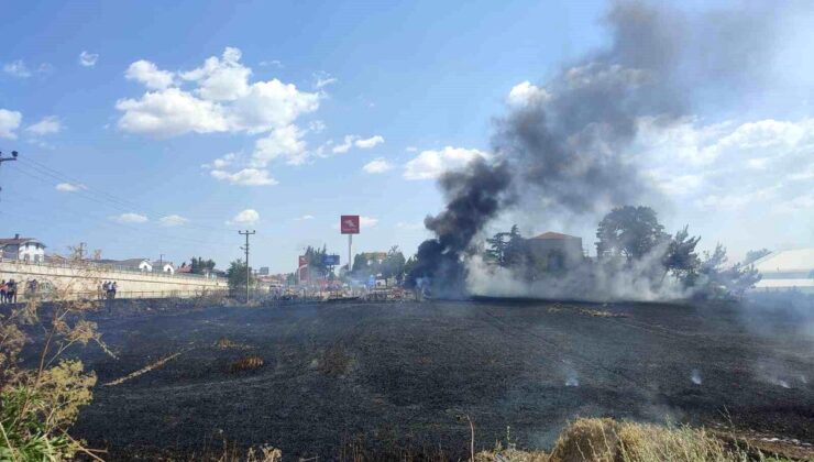 Keşan’da buğday tarlasında çıkan yangın akaryakıt istasyonuna sıçramadan söndürüldü